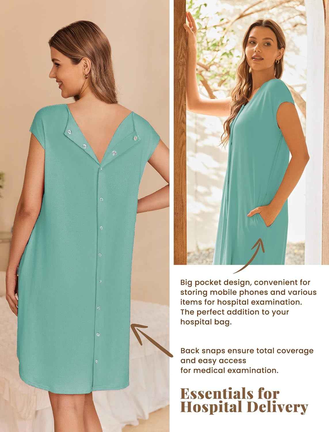 Ekouaer Labor/Delivery/Hospital Gown Nursing Nightgown Maternity Sleepwear With Pockets Postpartum Gowns with Button S-XXL