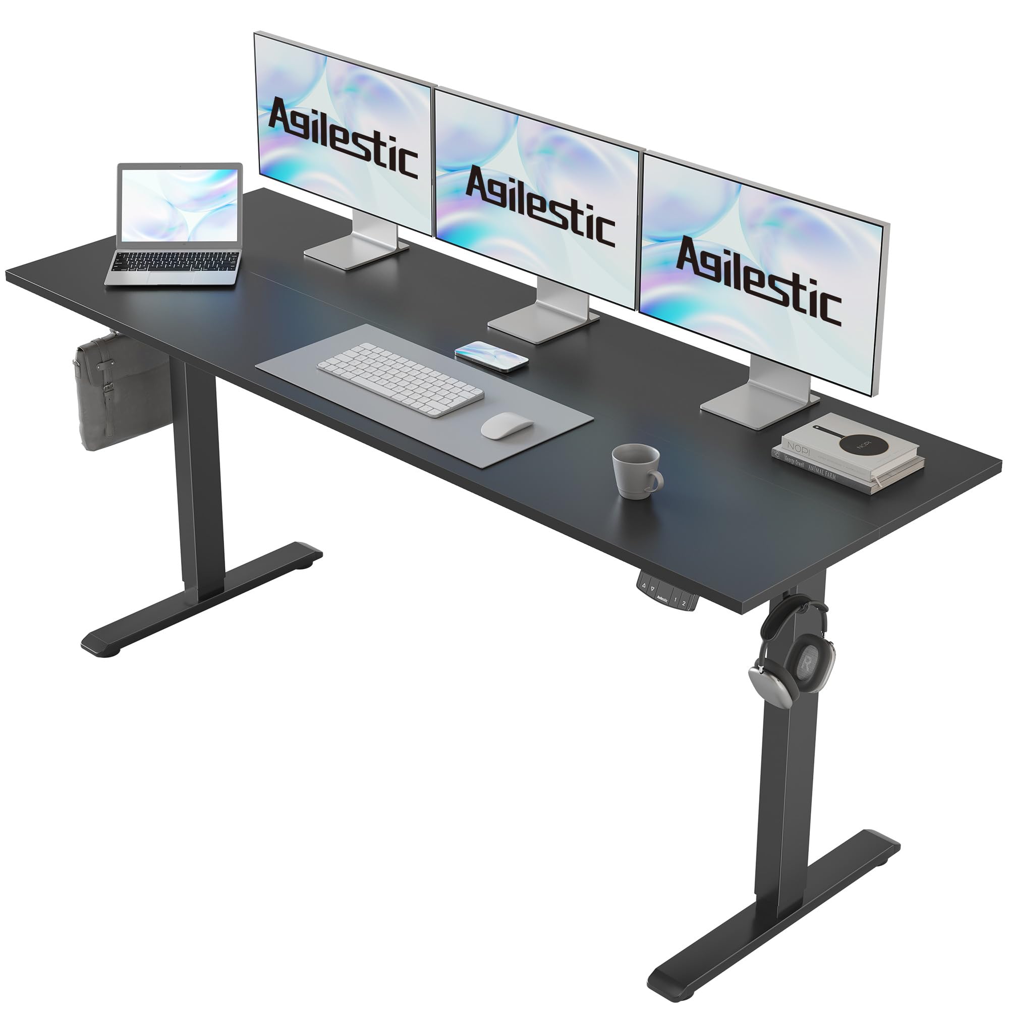 Agilestic Electric Standing Desk, 160 x 60 cm Height Adjustable Sit Stand Desk with Splice Board and Memory Smart Pannel, Home Office Desks, Black — image 1