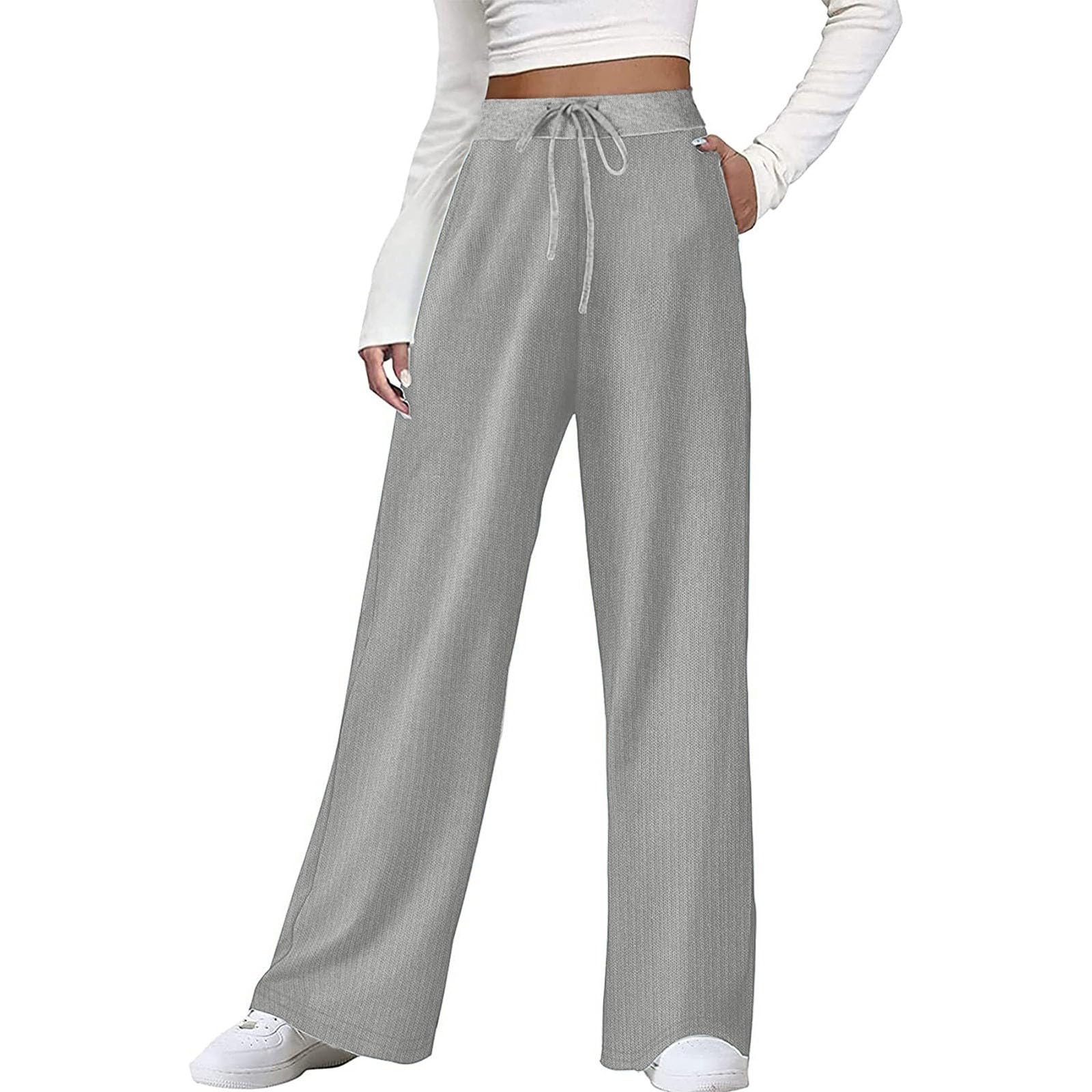 CocilaWomens Straight Leg Pants Sweatpants Pants Elastic Drawstring Casual Wide Women Legs Waist Pants Women's Casual Pants for Work