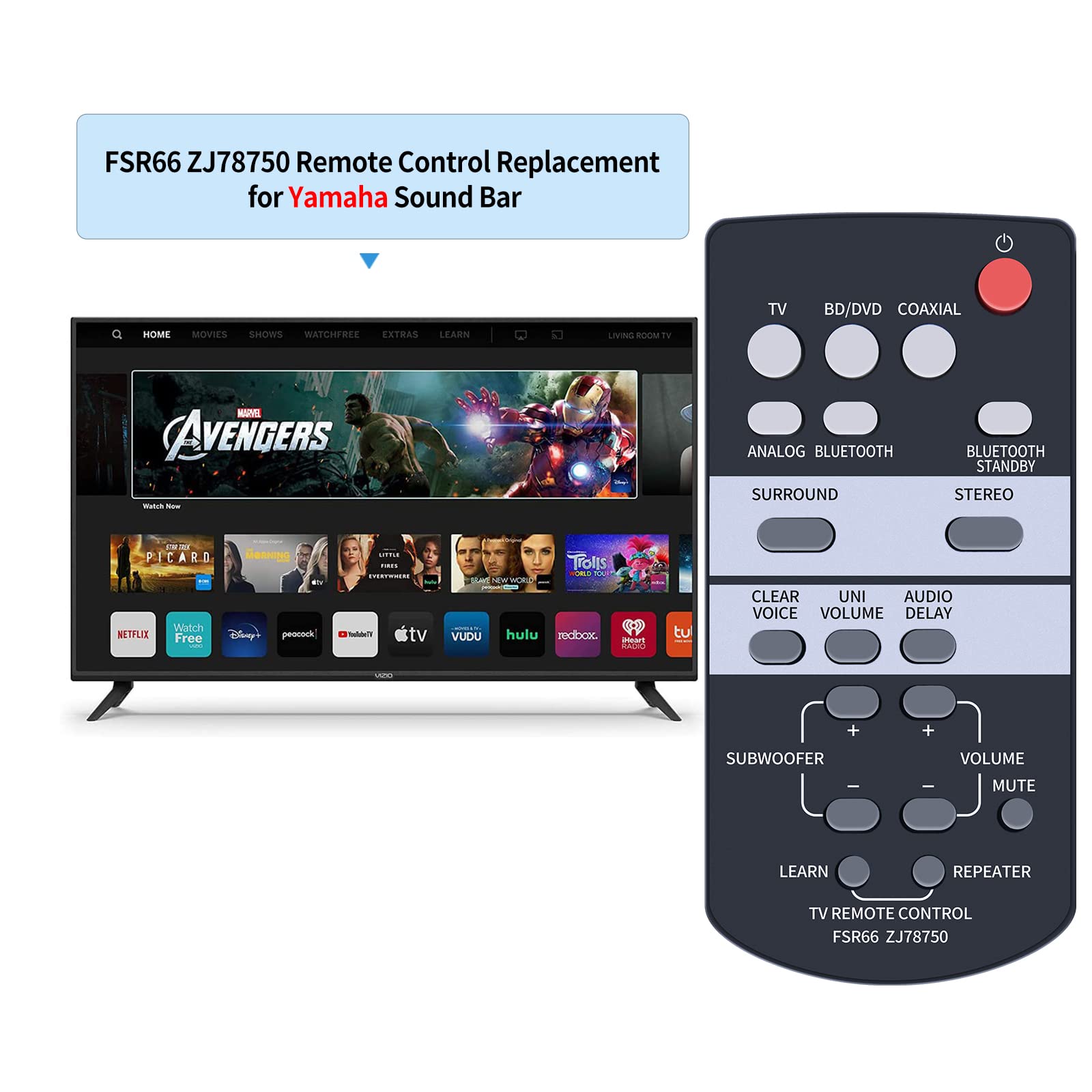 TCNOUMT FSR66 ZJ78750 Replacement Sound Bar Remote Control Compatible for Yamaha Soundbar FSR66 ATS-1030 ATS1030 ZJ78750 YAS-103 YAS103 - Image 2