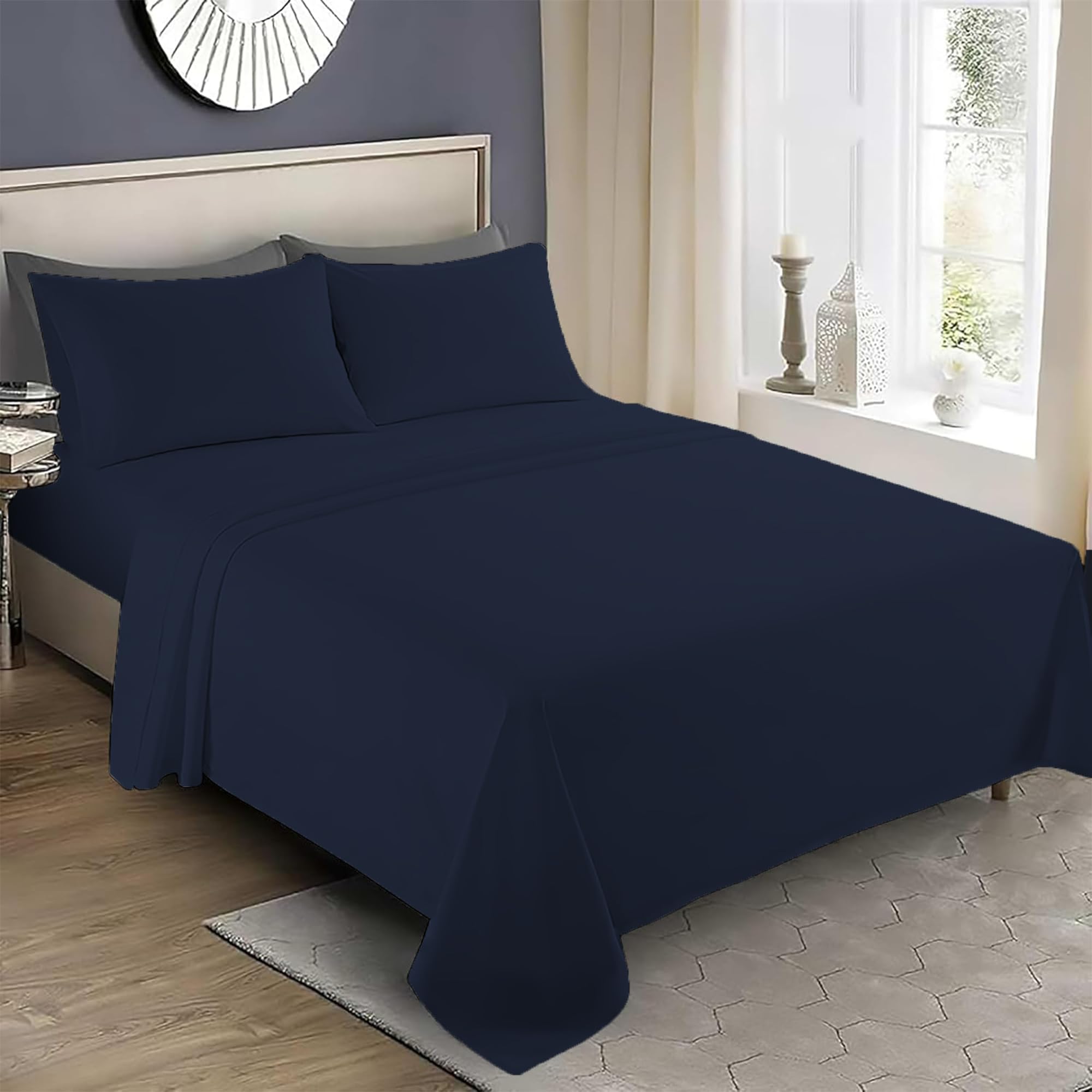 Reliancebedding 3-Piece 4FT Single Flat Bed Sheet Set – 100% Egyptian Cotton, 400 Thread Count Luxury Flat Sheet with 2 Pillowcases, Ultra-Soft, Breathable & Machine Washable Bedding Set