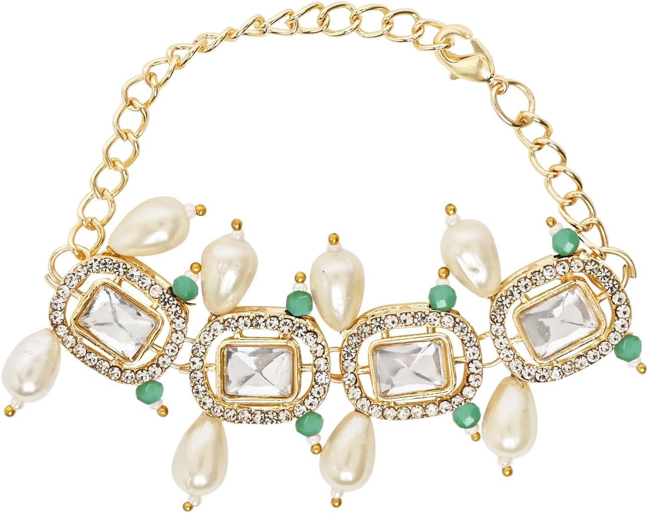 I Jewels Kundan & Pearl Bhaiya Bhabhi Lumba Rakhi Bracelet Set with Roli Chawal and Rakshabandhan Card