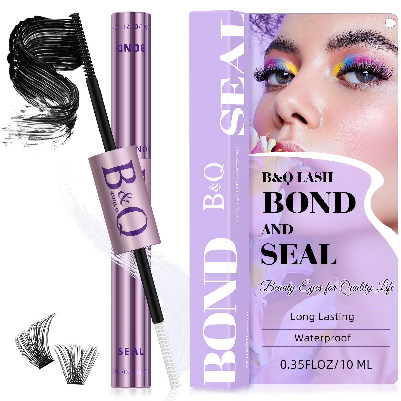Bond and Seal 10ml Bond and Seal Lash Glue House of Lash Clusters Bond and Seal Long Lasting Lash Bond and Seal Waterproof Strong Hold 72 Hours for DIY Lash Extensions（Black Bond+Seal,10ML）