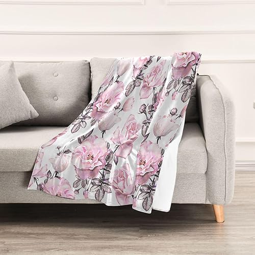 Miniatura 5 de Pink Flowers Farmhouse Fluffy Blanket 60x90 Inches Flannel Fall Blanket for Chair, Office, Home Decor, Holiday Ultra-Soft Lightweight Throw Blanket