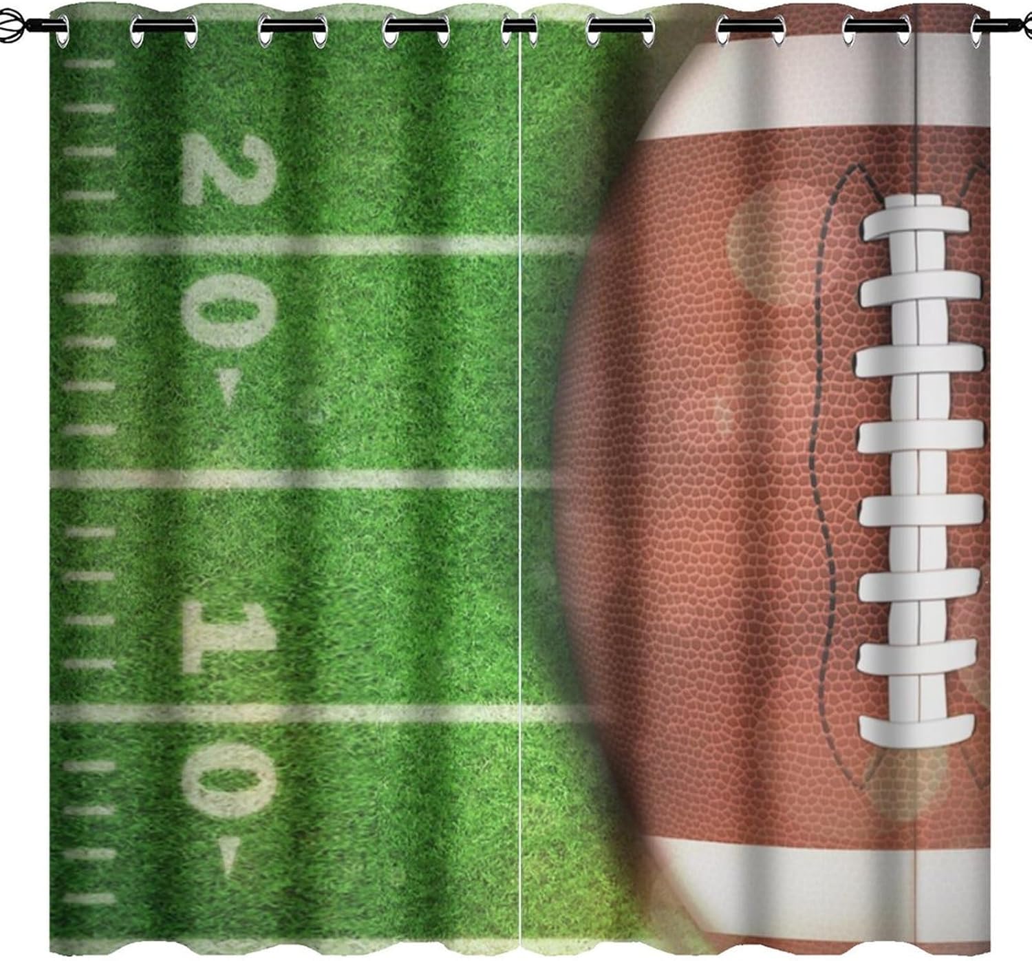Brebasf American Football Game Perforated Window Treatments,Sports Games Rugby Field Ball Curtain Suitable for Bedroom,Living Room,Kitchen-2 Panels 63" L x 31.5" W