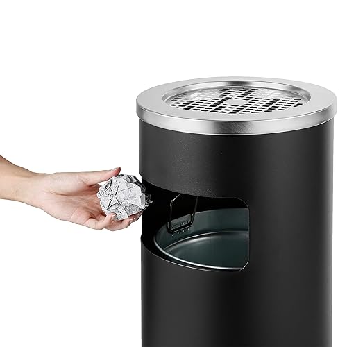 Miniatura 9 de BEAMNOVA Bote de basura al aire libre con tapa, contenedor de basura comercial negro de acero inoxidable para patio, garaje interior, contenedor de