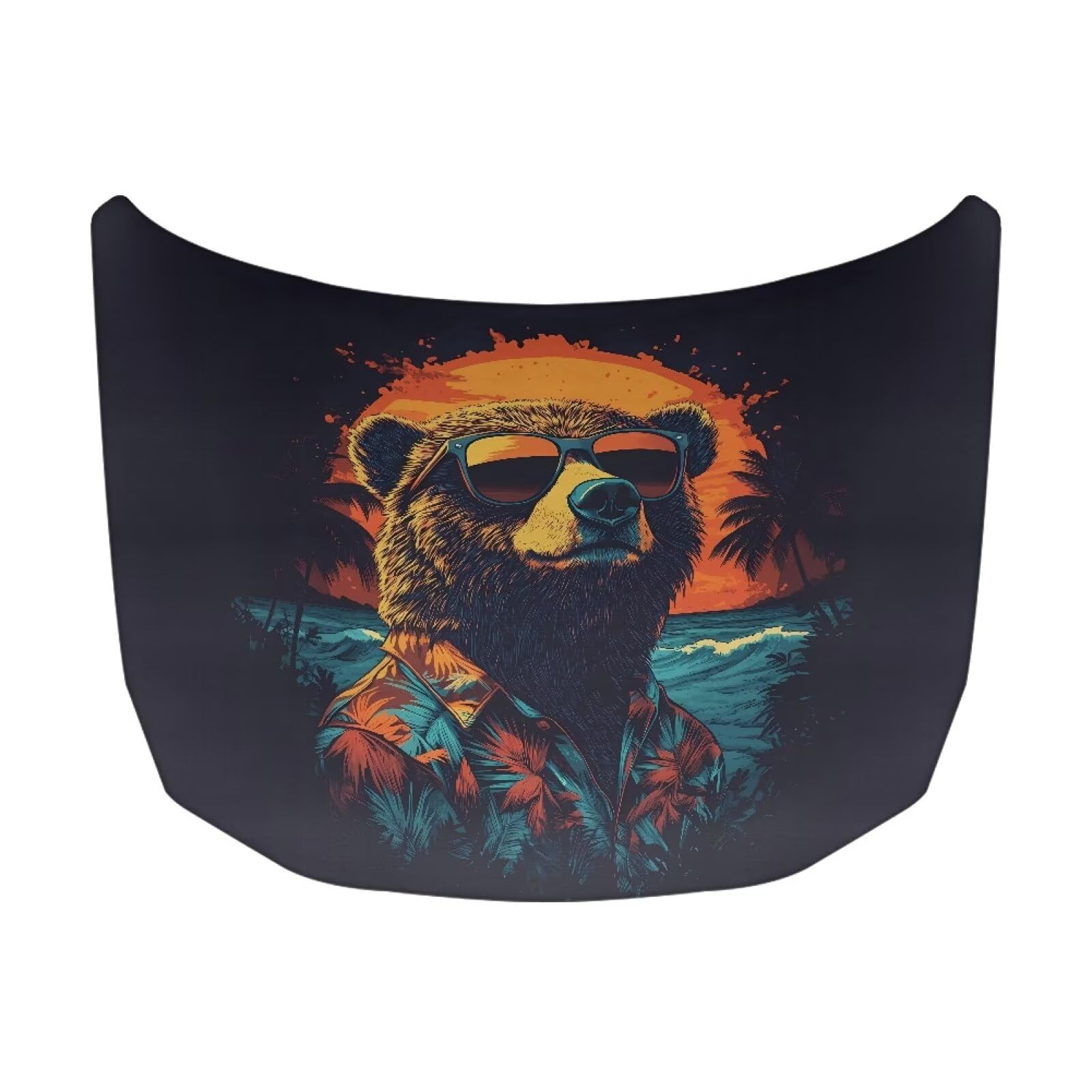 59×39 Inch Funny Bear Car Hood Cover Protector Waterproof Polyester Auto Hood Flag Stretchable Automotive Exterior Accessories Suitable Most Sedans SUV Trucks
