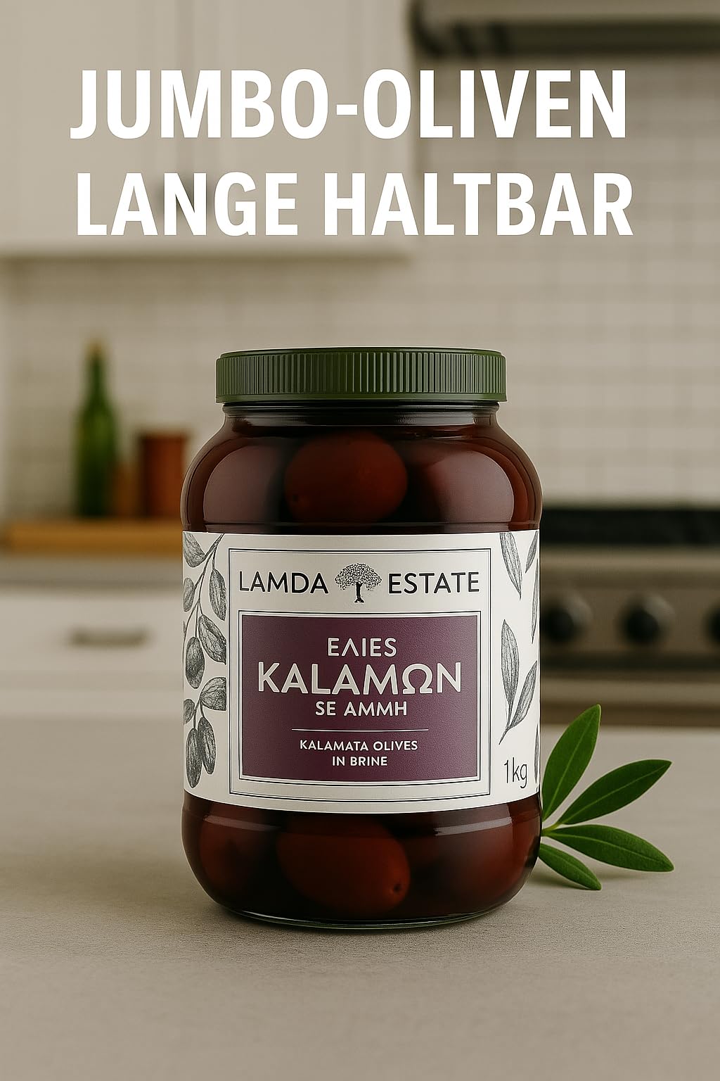 Lamda Estate - Aceitunas frescas Kalamata 1 kg naturales con piedra, conservadas en salmuera | Aceitunas negras griegas Jumbo (3)
