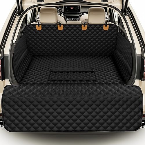 Waterproof SUV Cargo Liner for Dogs - Pu Leather Pet Car Seat Cover Protector with Bumper Flap, Non-Slip Backseat Mat for SUVs, Sedans, Vans Trunk | Easy Clean, Scratch Resistant (Black,Large)