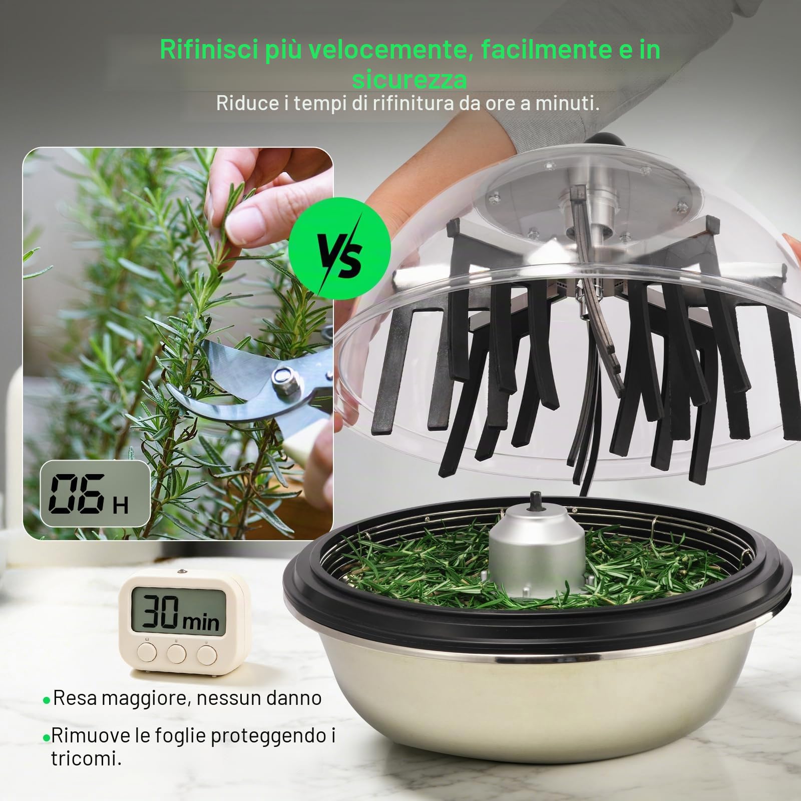 VIVOSUN Decespugliatore per boccioli da 40,6 cm, cupola trasparente visibile, lame affilate in acciaio inox per taglio rotante e scatola ingranaggi in metallo solido, potatore manuale incluso