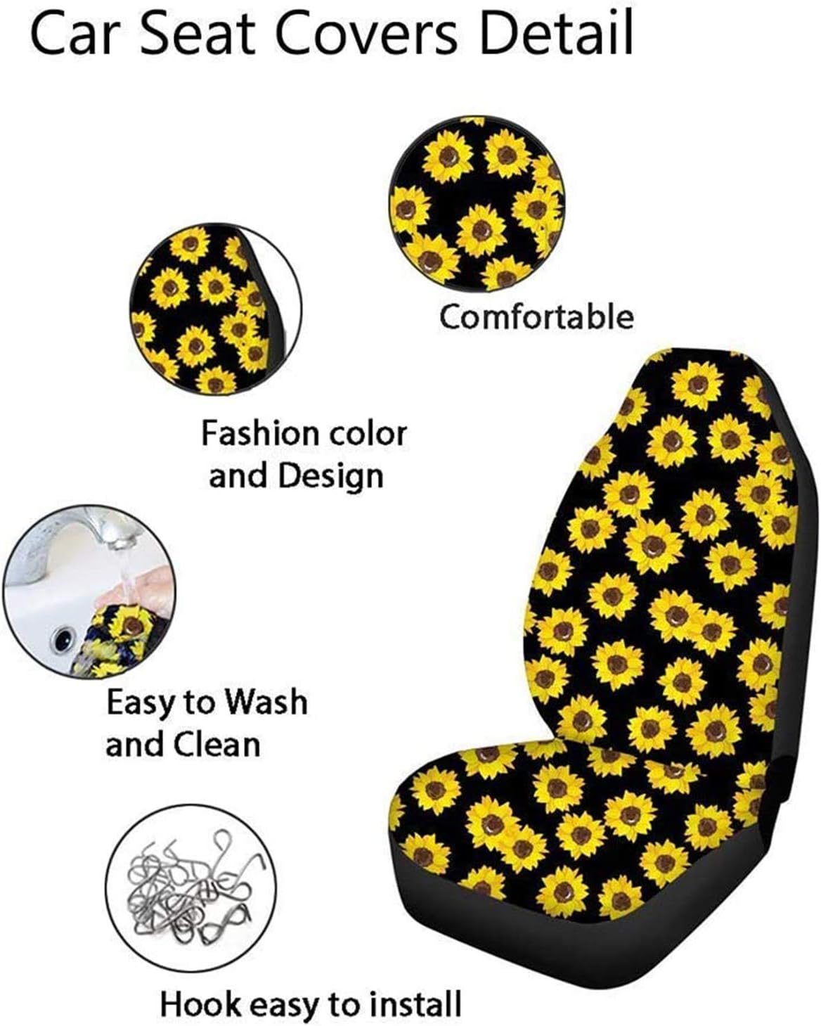 Binienty Black Strawberry Car Seat Covers for Women Girls,Soft Breathable Automotive Seat Protector Set Car Interior Accessories Universal Fit