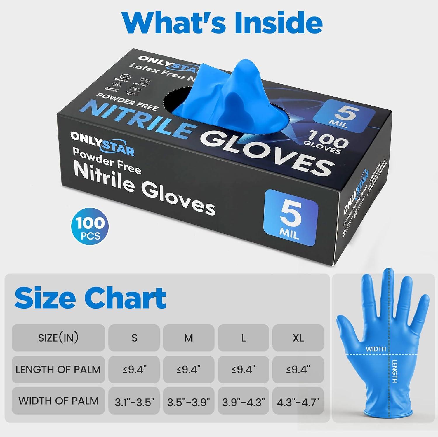 Disposable Gloves, 5 Mil 100 Pcs Blue Nitrile Gloves XL, Powder & Latex Free, Food Grade, Textured, for Cooking, Food Prep, House Cleaning, Painting, Dirty/Greasy Tasks