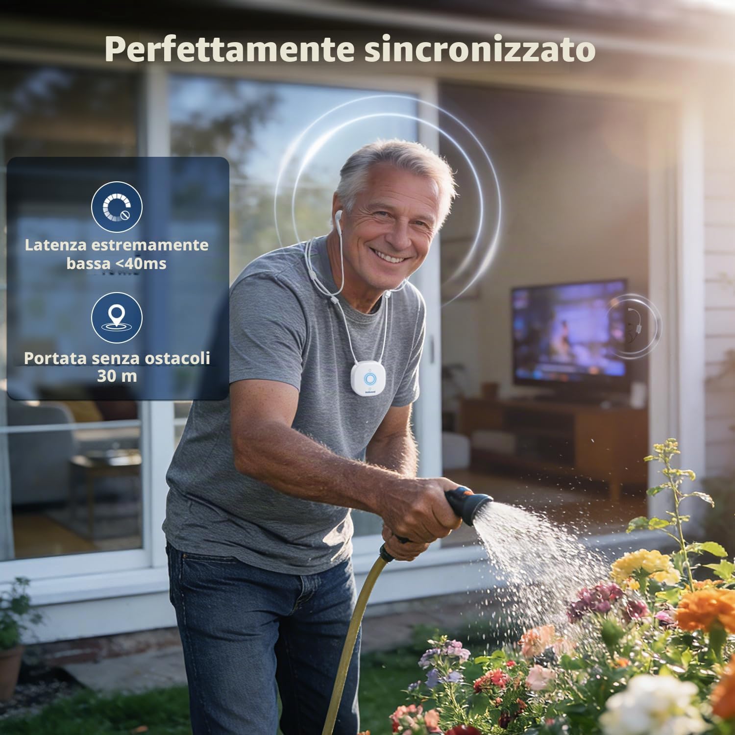 Holdsound HSD100 Cuffie TV Wireless per Anziani, Design a Fascia Cervicale | Cuffie Senza Fili per TV con Trasmettitore USB, Plug and Play, Suono Chiaro, Portata di 30 Metri, 15 Ore