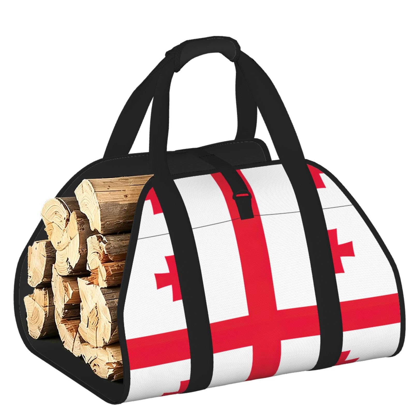 Flag of Georgia Printed Firewood Log Carrier, Large Tote Bag with Reinforced Handles for Camping Fireplace Home