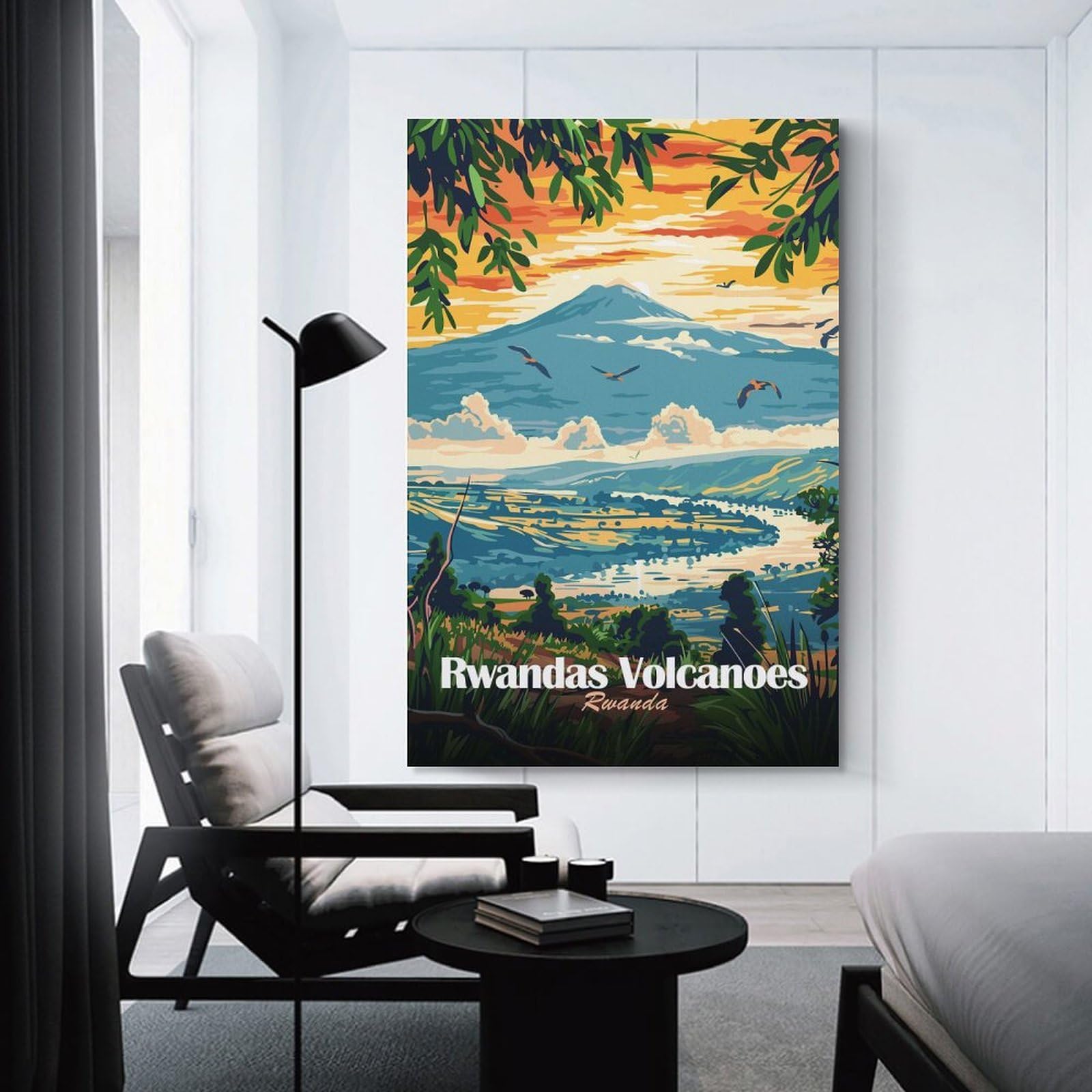 Junmoney Home Decor Wall Art Rwanda Volcanoes Landscape Art, 24x36inch(60x90cm), for Flats, Guest Rooms Or Compact Rooms, Wall Decor with Flexible Room Appeal