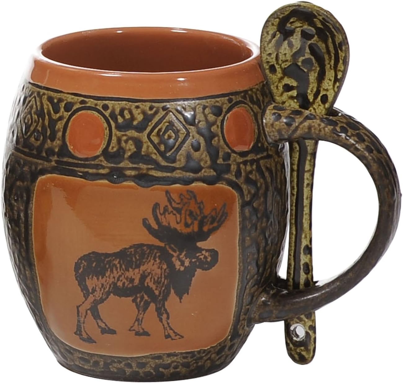 ALWAYS AZUL POTTERY Moose Coffee Mug with Spoon in Coral Glaze - Handmade Ceramic Coffee Mug - Stylish and Unique Handcrafted Artistic Drinkware - Polished Clay Cups, Great for Coffee, Tea, and More