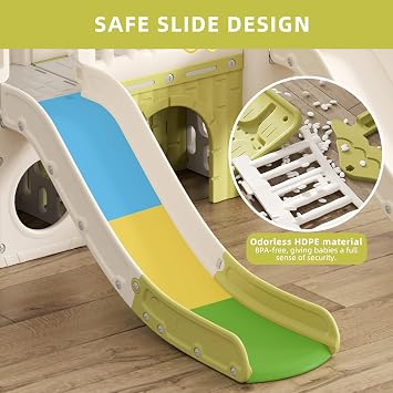 XJD 10 in 1 Toddler Slide, Jungle Double Slide Playset with Basketball Hoop | Tunnel and Storage Space, Outdoor Indoor Slide for Toddlers Age 1+,Tree House Design Toddlers Outdoor Indoor Playground