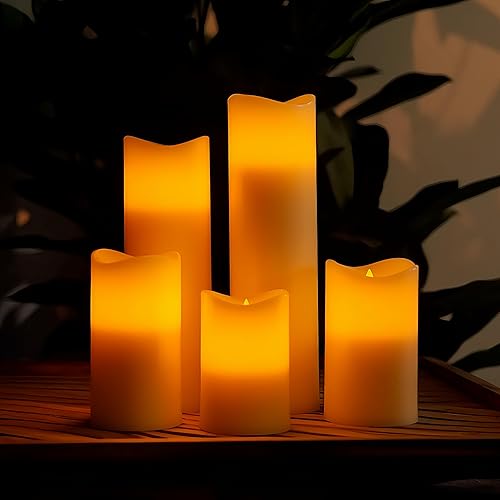 Miniatura 3 de NICEME Velas impermeables sin llama para exteriores con control remoto y temporizadores, velas LED de plástico color marfil, velas parpadeantes que