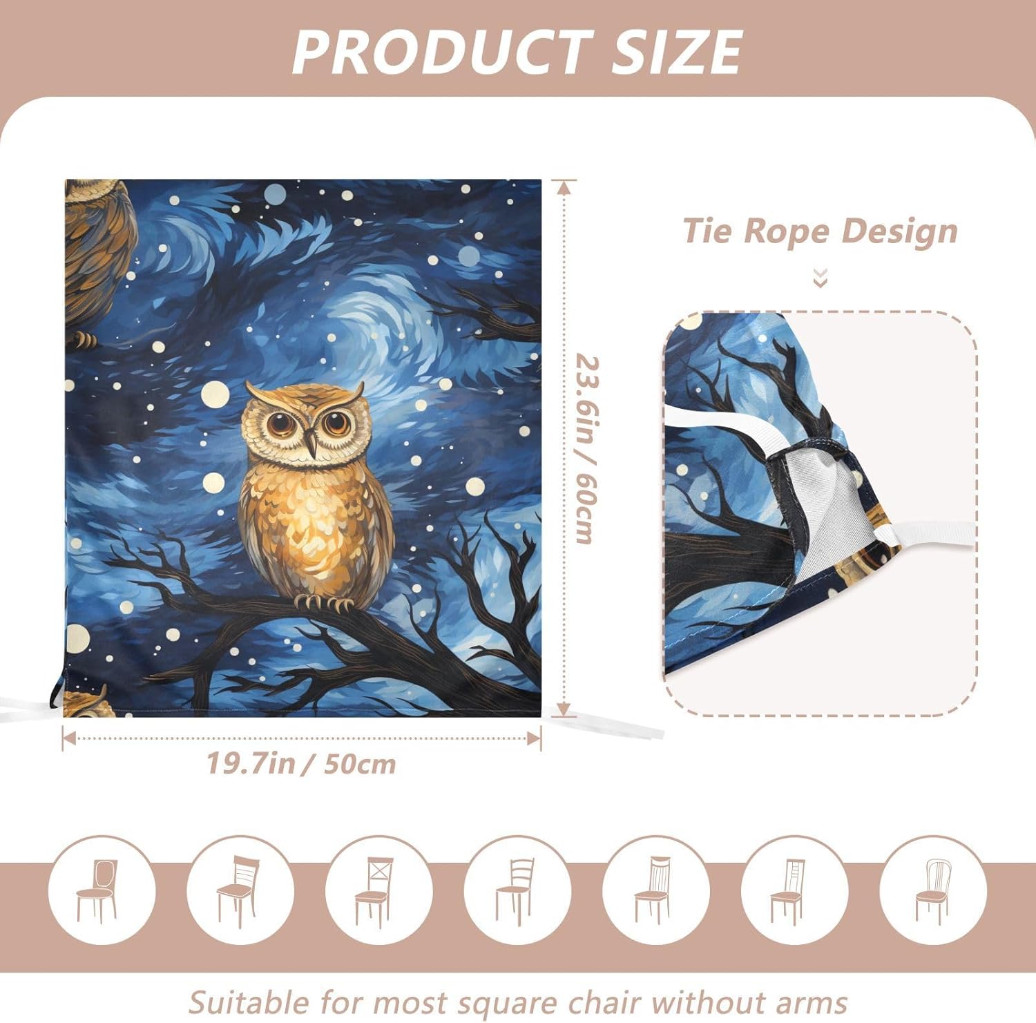 ALAZA Owl Night Sky Chair Back Cover Set of 6, Washable Reusable Removable Chair Slipcovers Decorative Chair Cover for Home Kitchen Wedding Party