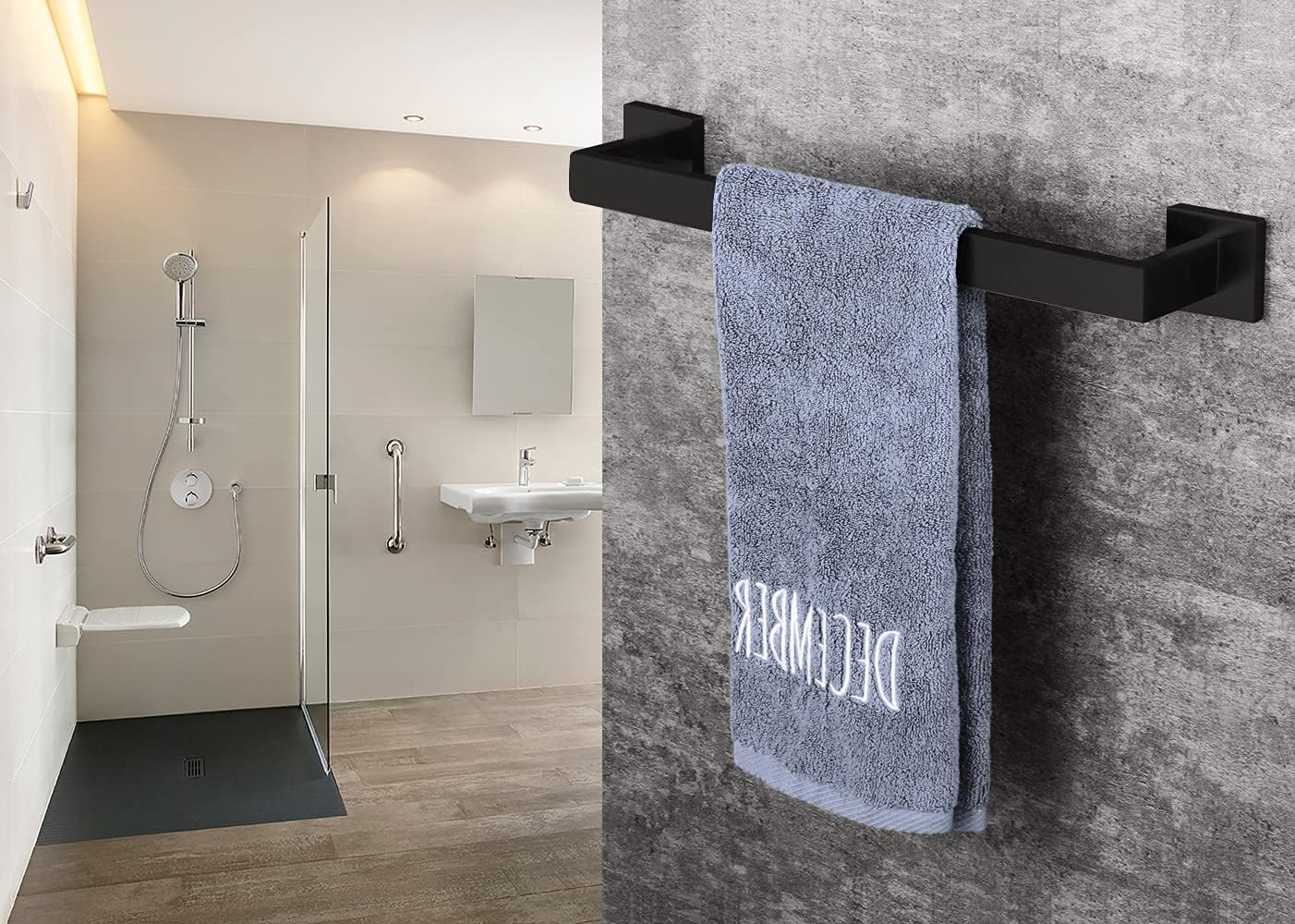 16 Inch Towel Bar for Bathrooms 12/16/20/24/28/32/36 Inch Stainless Steel 304 Matte Black Towel Holder Modern Square Towel Rod Rustproof Wall Mount (1, Matte Black, 16 Inch)