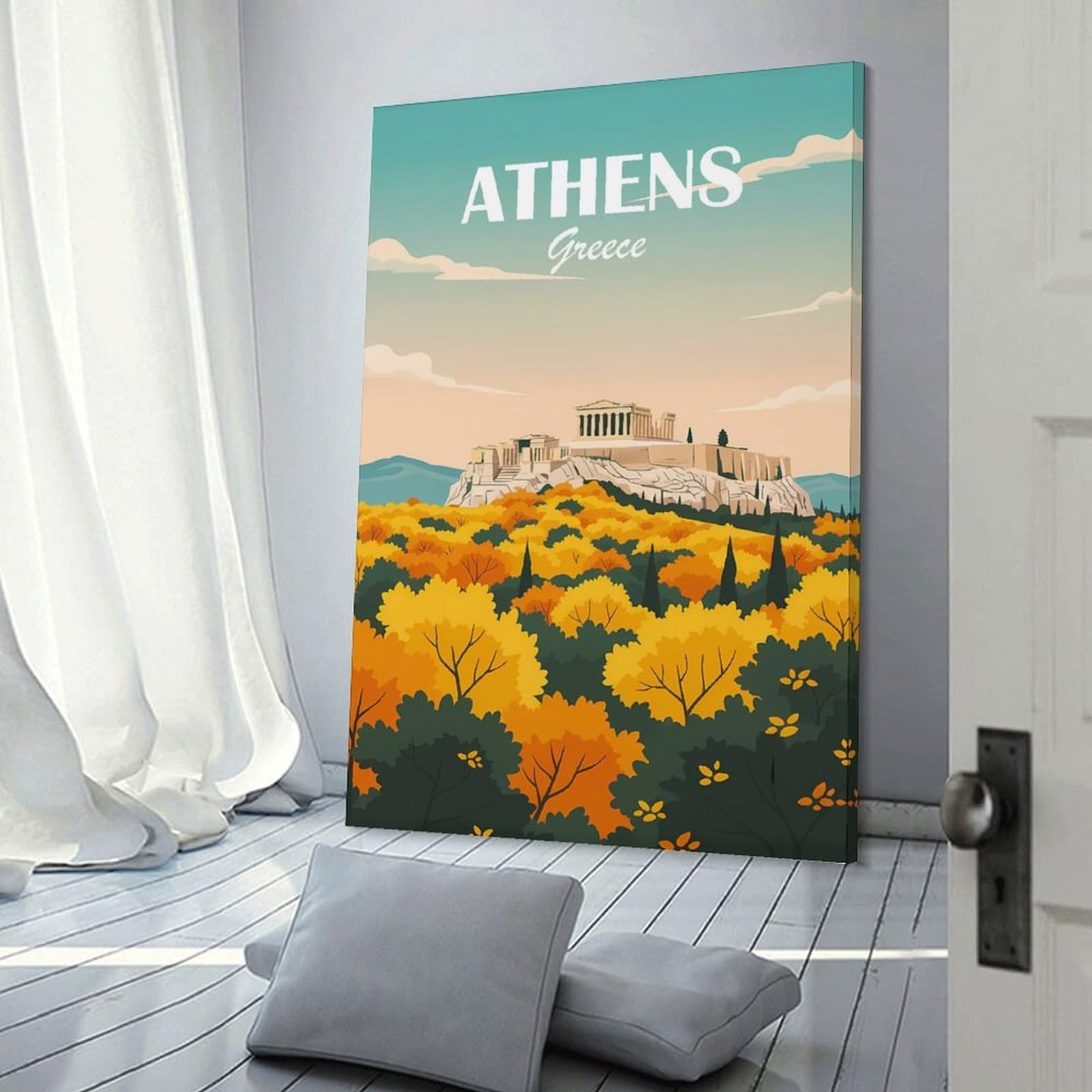 Junmoney Athens Greece Wall Art Print 24x36inch(60x90cm), for Art Walls, Layered Displays Or Homes, Wall Decor Suited to Curated Displays