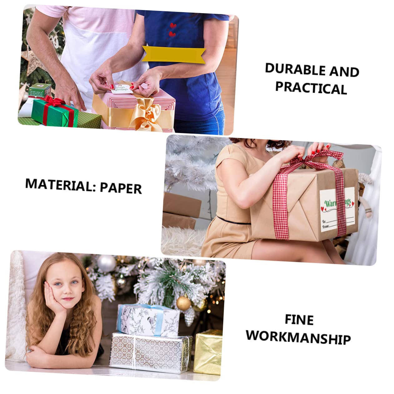 NUOBESTY 3rollen Kraftpapier Weihnachtsaufkleber Selbstklebende Geschenkanhänger Für Weihnachtsfeiern Und Dekorationen Für Weihnachtsgeschenke Und Partys
