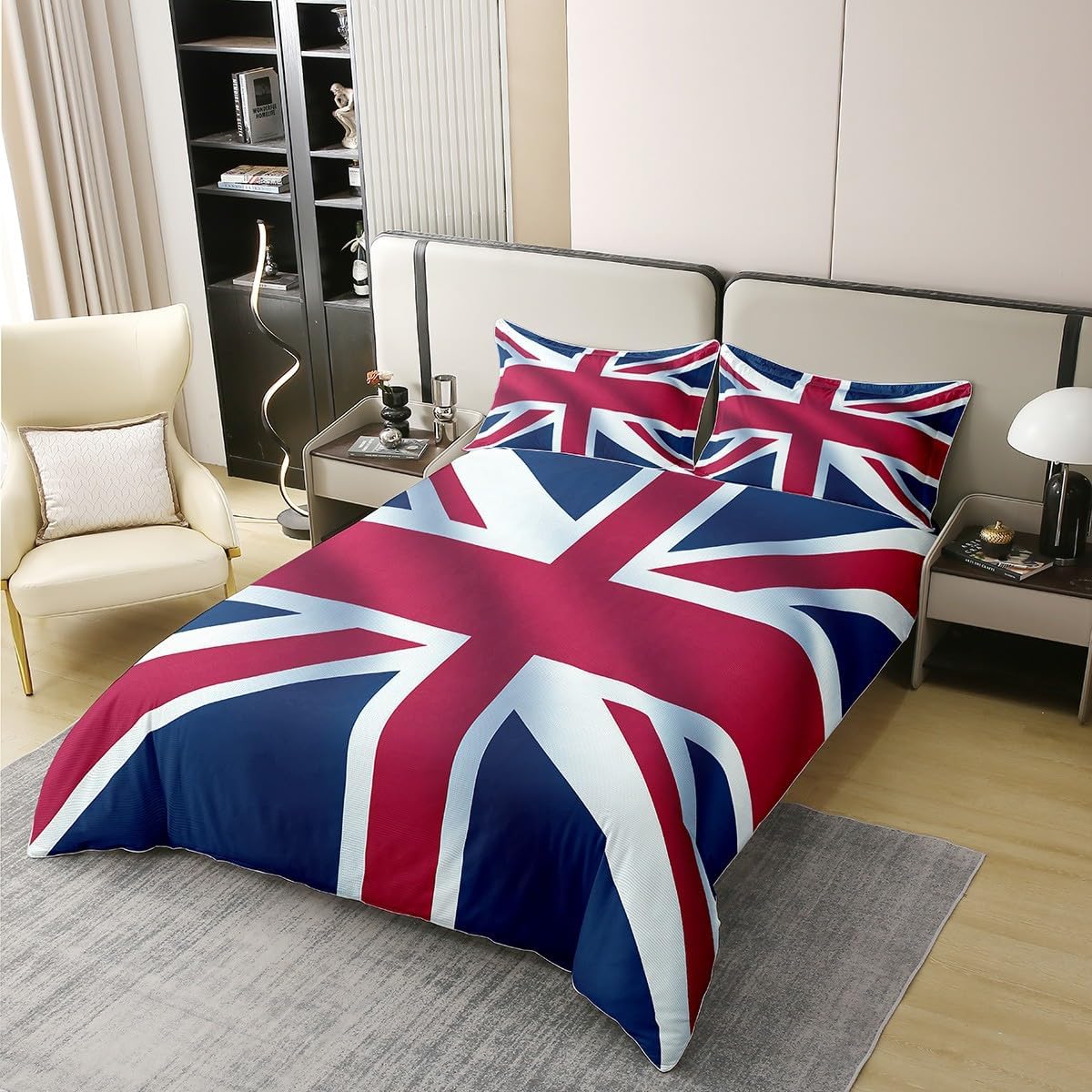 Erosebridal Union Jack 100% Cotton Duvet Cover Queen Size, Retro United Kingdom Flag Comforter Cover for Kids Boys Girls, Vintage London Microfiber Bedding Set for Bed, Red Blue England Quilt Cover