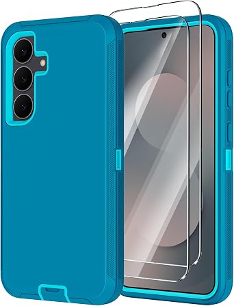for Samsung Galaxy S25 FE Case with 2X Screen Protector, Heavy Duty Shockproof Drop Protection 3-Layer Cell Phone Cases, Military Grade Full Body Rugged Bumper Protective Cover Teal