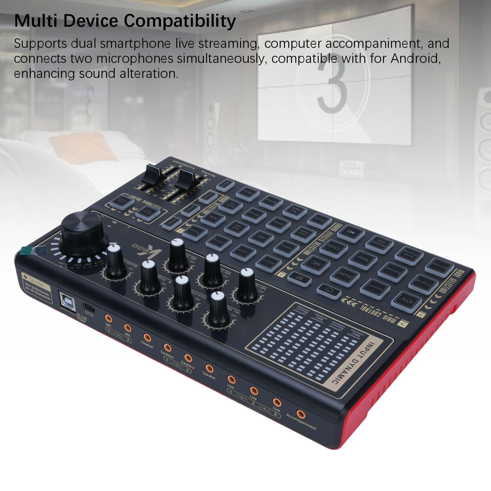 Luocute Scheda Audio Live per Computer, Mixer Multi-DJ con 12 Effetti Elettrici e 20 Preimpostati, Luci a LED, Monitoraggio in Tempo Reale, per Trasmissione di Giochi per PC Podcasting