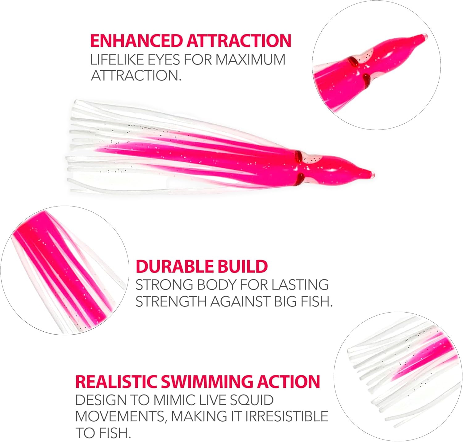 4.75" Trolling Squid Skirts, Artificial Hoochie Bait Lures, 40 Pcs Pink/White, for Offshore Trolling & Casting, Ideal for Salmon, Tuna, Mahi & Saltwater Game Fish
