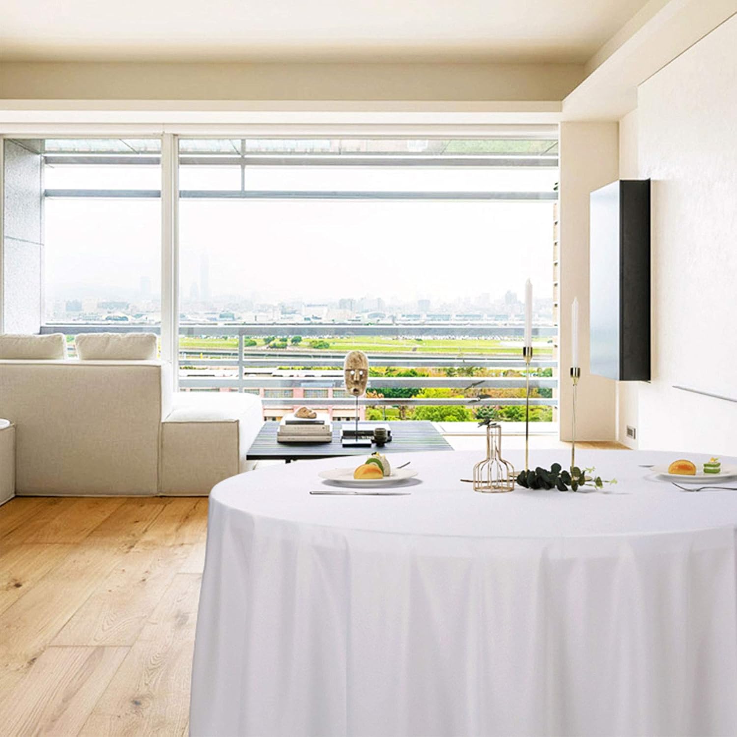 Ascoza 2pack 90 Inch White Round Tablecloth in Polyester Fabric for Wedding/Banquet/Restaurant/Parties - Image 6