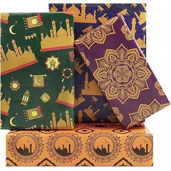 Happy Eid Mubarak Wrapping Paper 8 Sheets 4 Styles Eid Mubarak Star Moon Patterned Wrapping Paper 50 x 70 cm per Sheet for Kids Islam Ramadan Holiday Party Celebrations