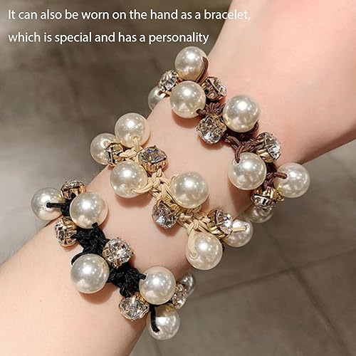 Miniatura 7 de 3 piezas de accesorios para el cabello para mujer, lazos de perlas de cristal, bohemios, elásticos, cuerdas de perlas, soportes para cola de caballo