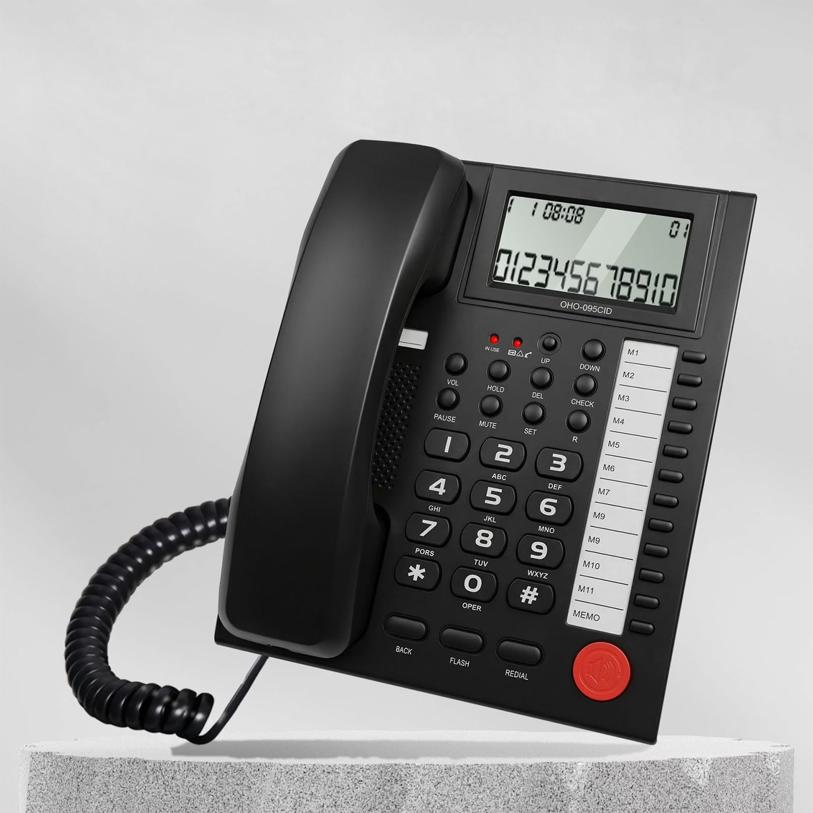 Telefono fisso fisso con filo per ufficio con schermo luminoso di identificazione del chiamante e cuffie vivavoce opzione telefono desktop con cuffie