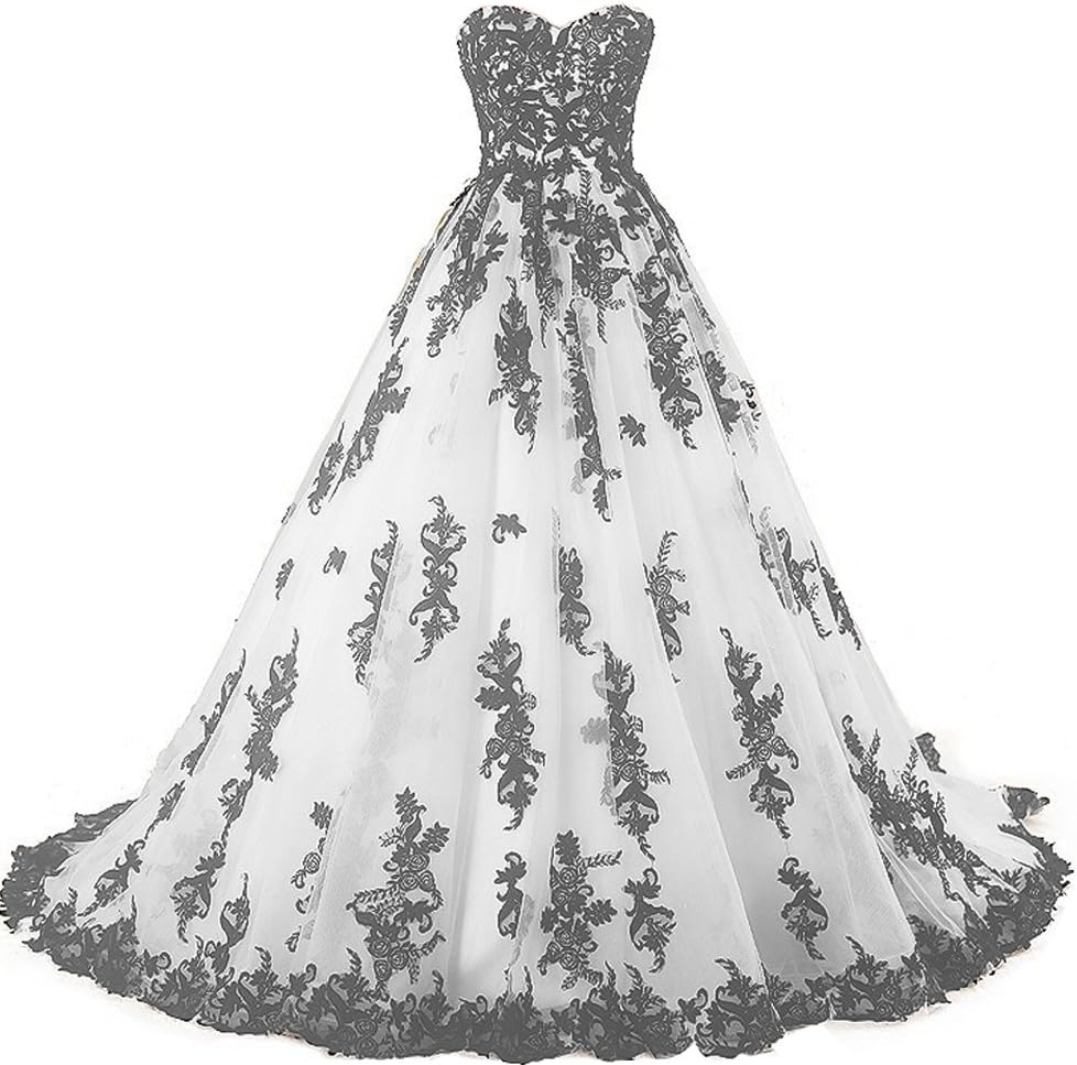 KivaryVintage Gothic Black Lace Ball Gown Long Prom Dresses Wedding Gowns