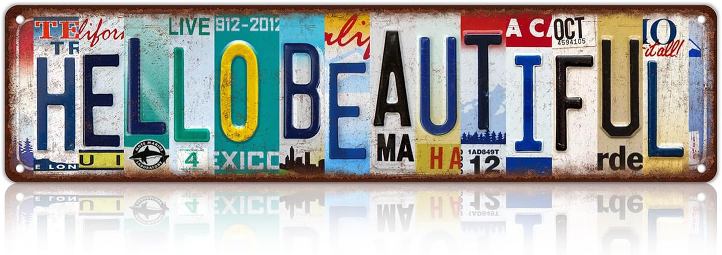 Vintage Hello Beautiful Metal Tin Signs Wall Decor