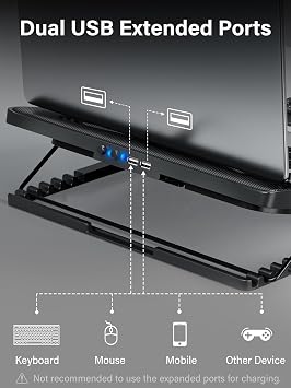 Kootek Laptop Cooling Pad, Laptop Cooler with 5 Quiet Fans for 12-17 Computer PC Notebook Gaming Laptop Fan, Height Adjustable Laptop Cooling Stand Laptop Accessories, Blue