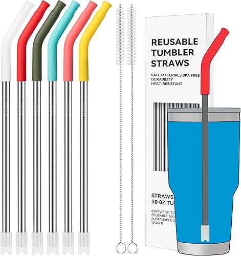 Miniatura 10 de Soledea Pajitas de metal reutilizables de 40 onzas para vaso Stanley de 40 onzas, 6 popotes de metal reutilizables de acero inoxidable con puntas de
