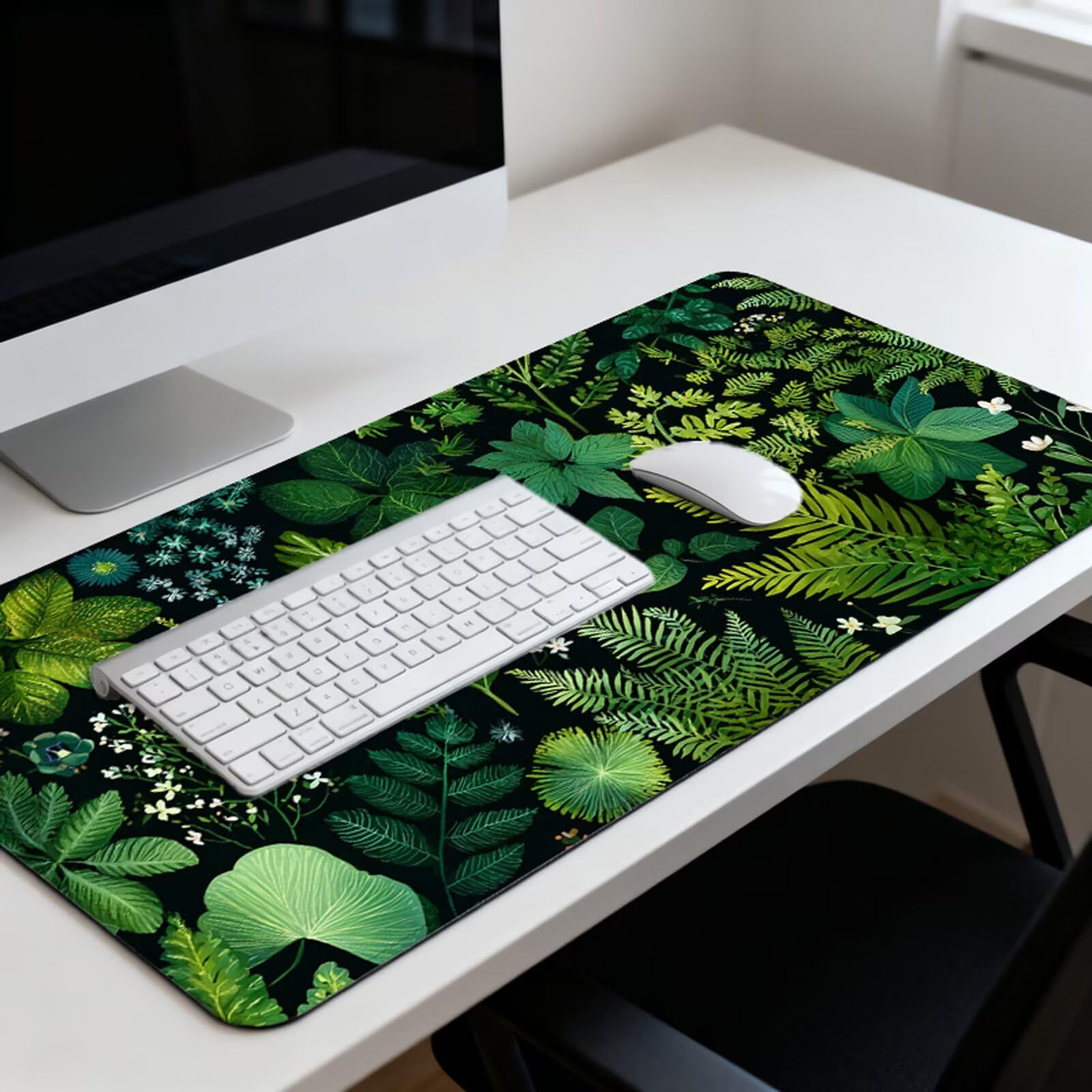Podkładka pod mysz z liśćmi XXL 1200 x 600 mm, zielona podkładka pod mysz na biurko z wodoodporną powierzchnią i antypoślizgową podstawą, podkładka pod mysz do biura, komputera, poprawia dokładność i