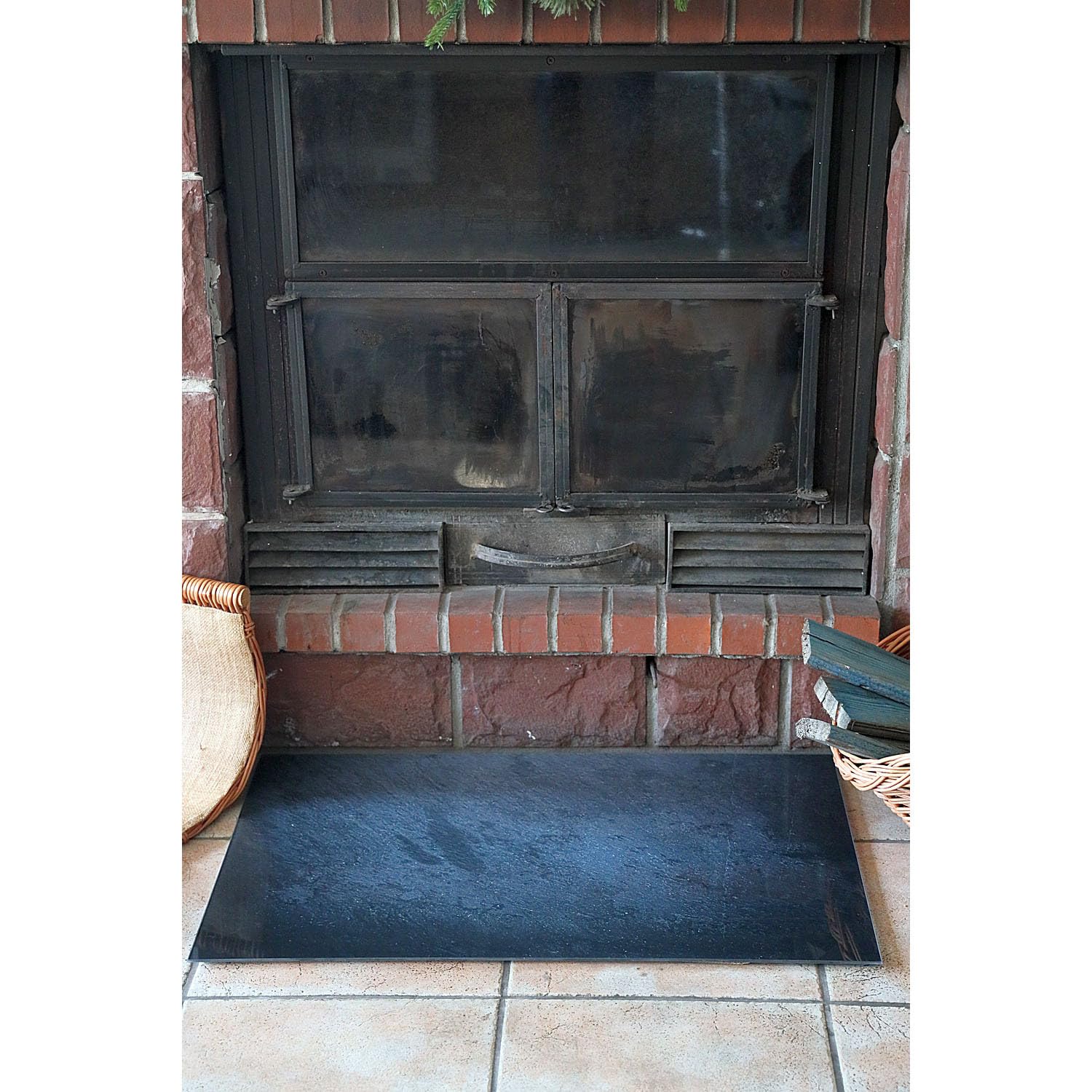 Funkenschutzplatte Glas Kaminofen Schiefer 90 cm Kamin Platte Bodenplatte Glasplatte für Grill Unterlegplatte Glas für Feuerstelle