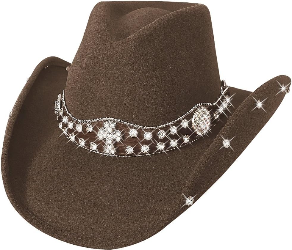 Bullhide Montecarlo Moment 4 Life Premium Woll Western Hat w Crystal Details Large Chocolate