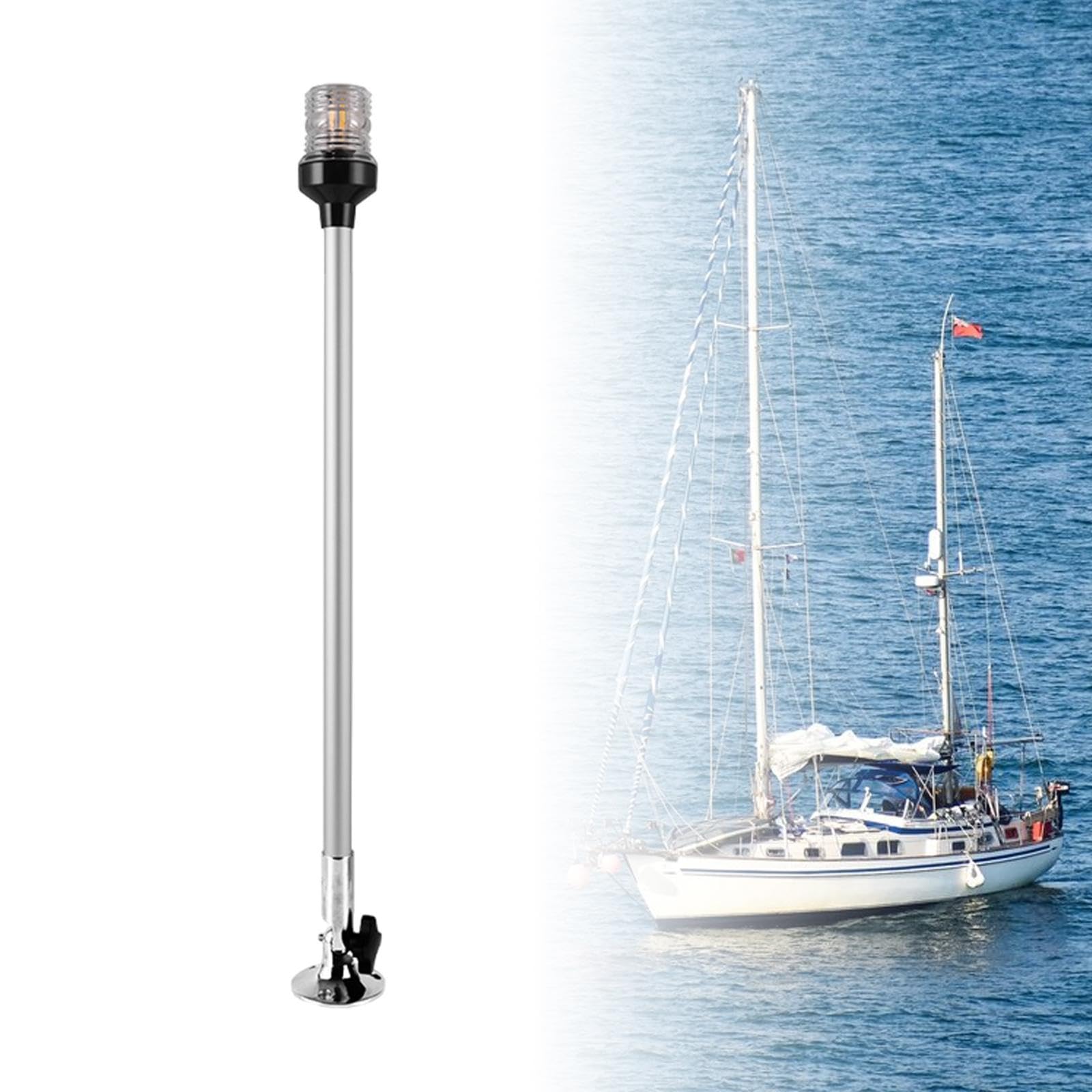 Feu de Navigation Marine Feu de poupe de Bateau, 3 W résistant à la Chaleur, éclairage à 360 degrés, Base en Acier Inoxydable, éclairage Tout Autour
