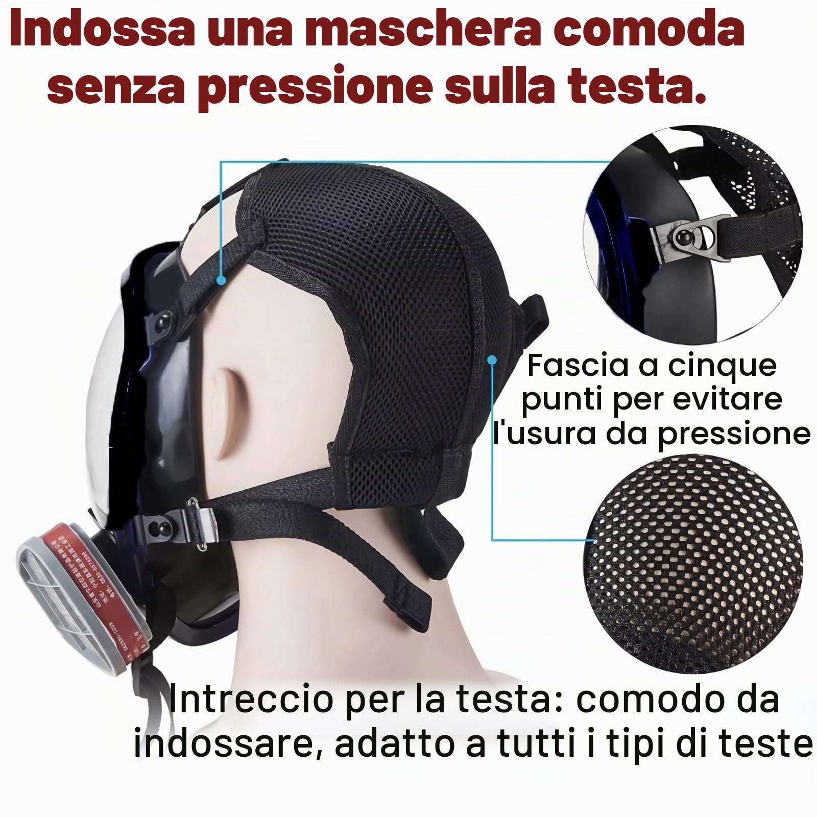 Maschera di protezione integrale riutilizzabile, maschera antipolvere industriale per spruzzare, levigare, pittura, lucidatura (blu + 20 tamponi di cotone filtranti