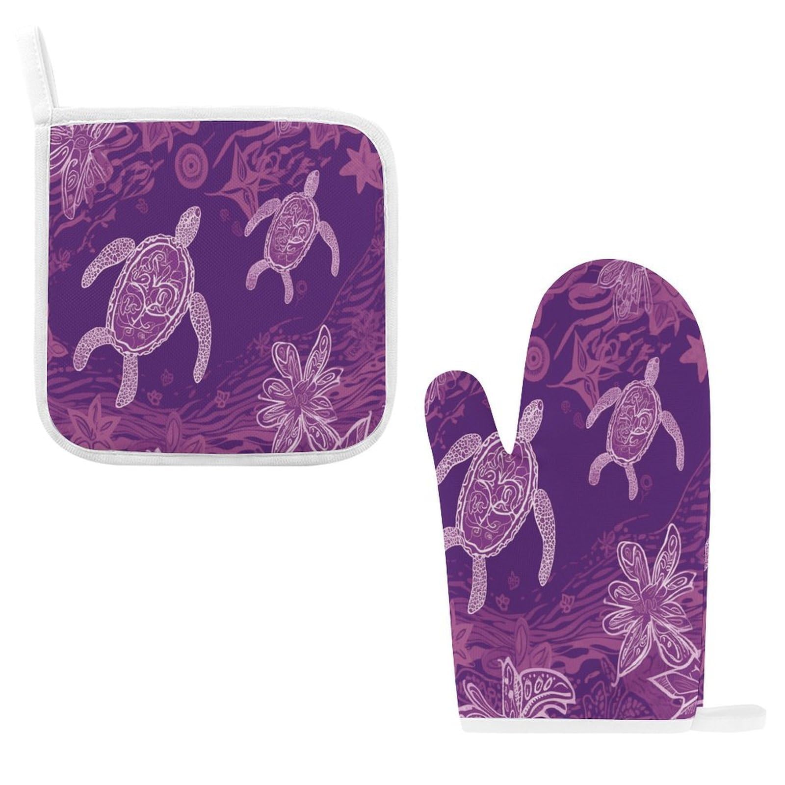 Btcowzrv Style Hawaii With Purple Sea Turtle Oven Mitts And Pot Holders 2Pcs Set