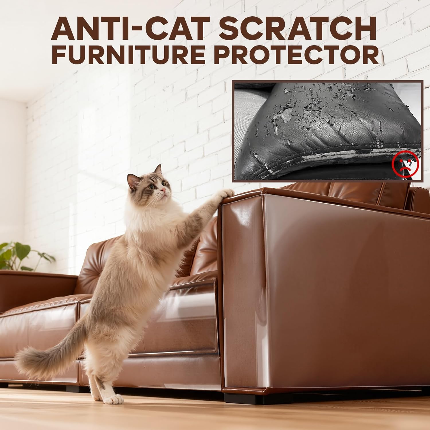 JKLMN Cat Scratch Protector for Leather Couches - Clear Vinyl Couch Protector from Cat Claws, Scratch Deterrent Tape for Sofa Corners, Single-Sided Sticky Couch Protector for Cats (200x11.8) - Image 2