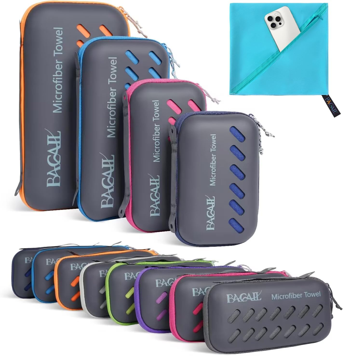 BAGAIL Camping Towel with EVA Case, Compact & Ultra Soft Microfiber Travel Towel – Super Absorbent & Lightweight Quick Dry Towels for Sports, Beach, Gym, Backpacking, Hiking and Yoga