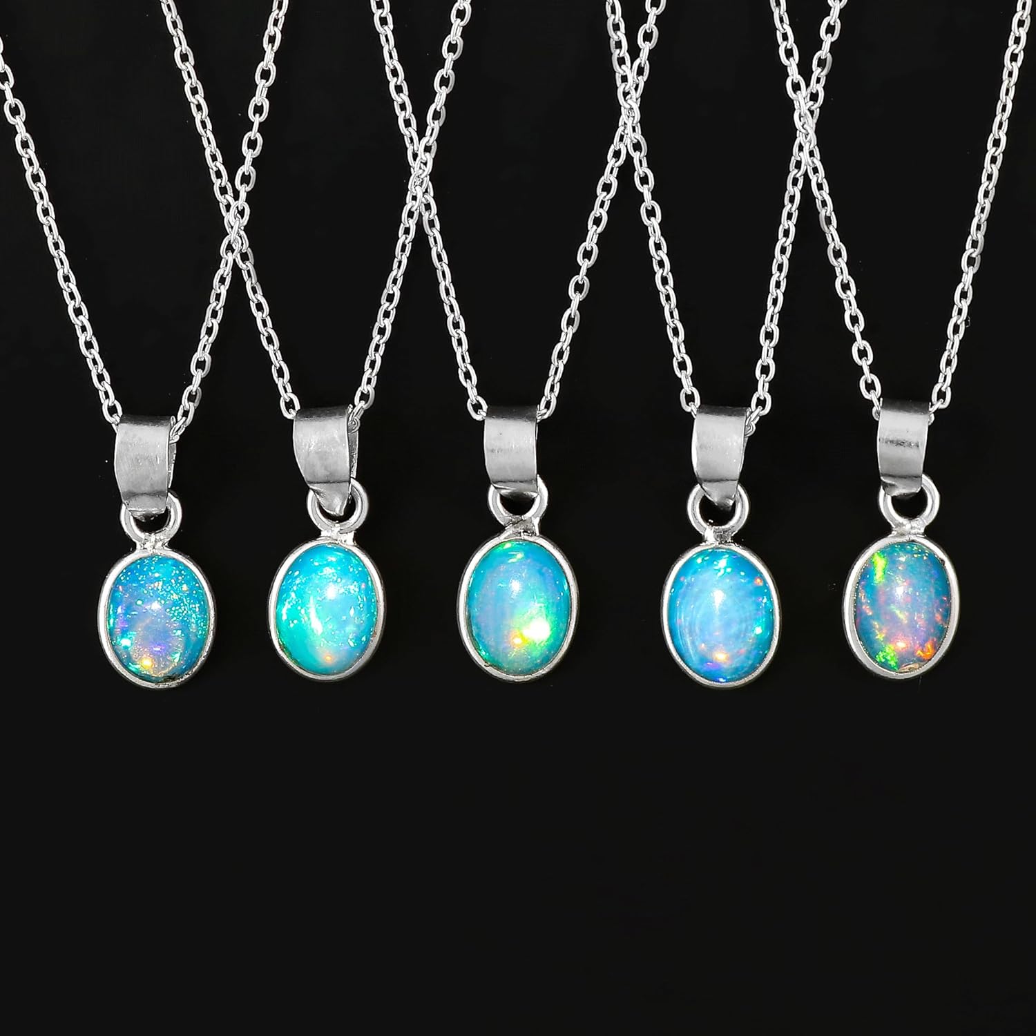 Ethiopian Opal Gem stone Bezel Pendant Necklace Jewelry for Women 925 Sterling Silver 18 inch | 8x6 Stone - Image 6
