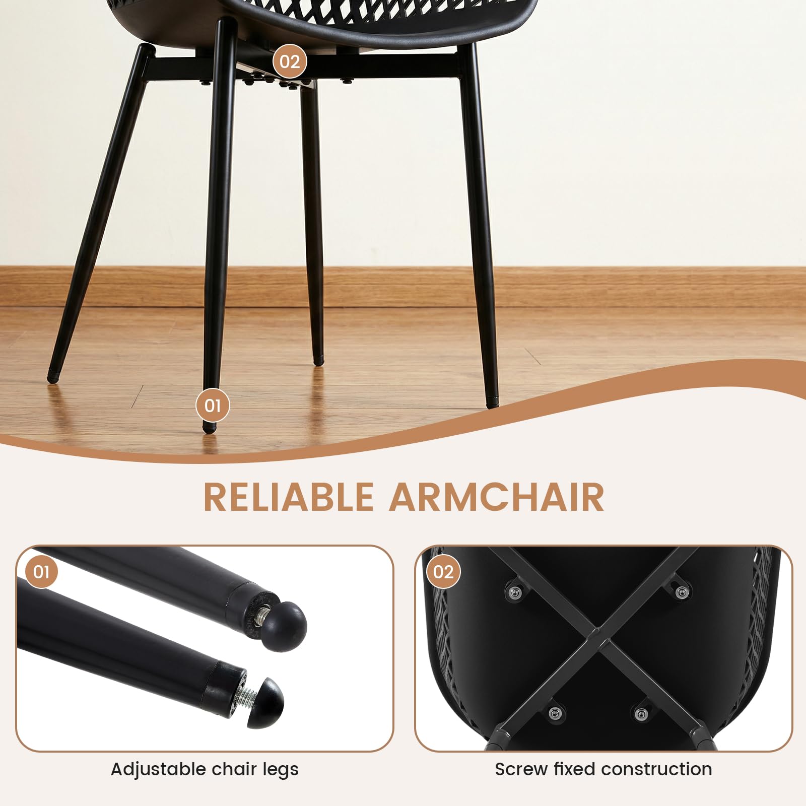 buybyroom Chaise Salle a Manger Lot de 4, Chaise Ergonomique, Chaise de Cuisine avec Accoudoir, Convient pour la Salle à Manger, Le Salon, la Cuisine et la Chambre, Noir