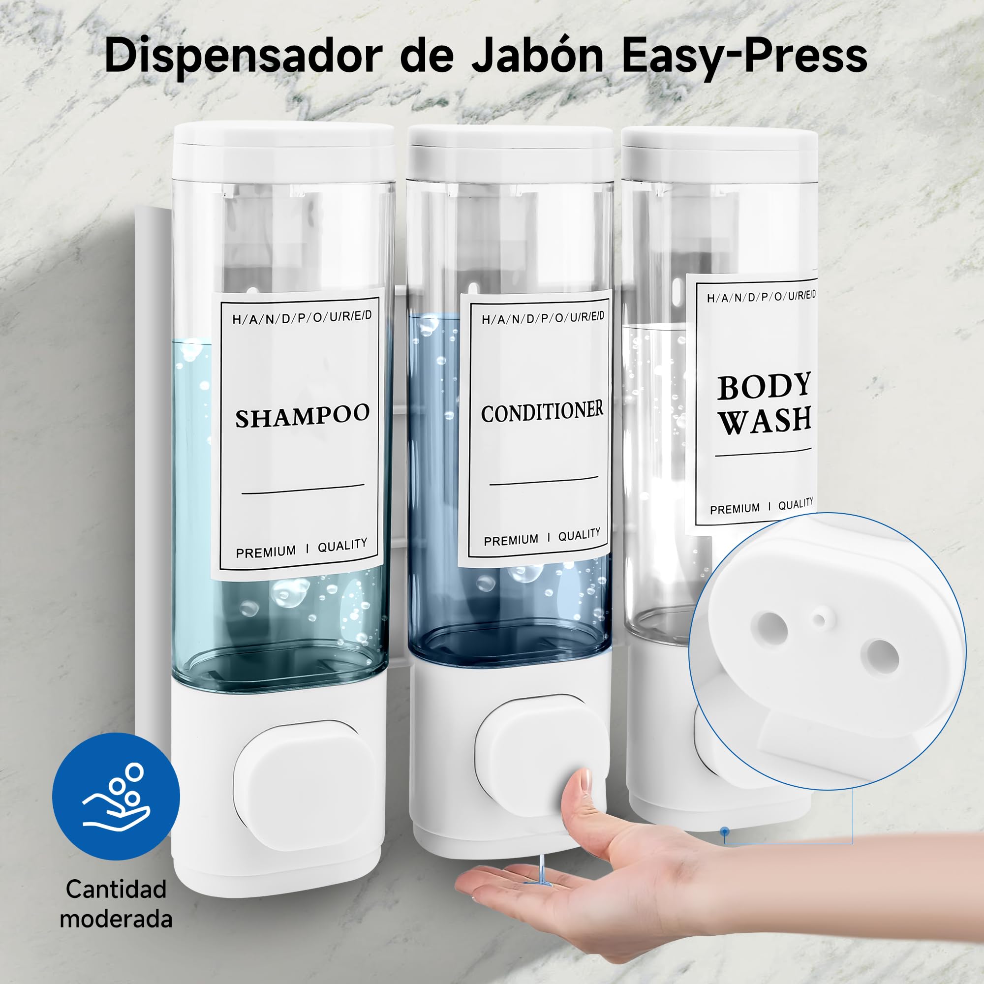 Dispensador de jabón para Montaje en Pared, dispensador de jabón líquido, dispensador de jabón de Mano, Gel de Ducha, detergente para Hotel, hogar (Blanco)