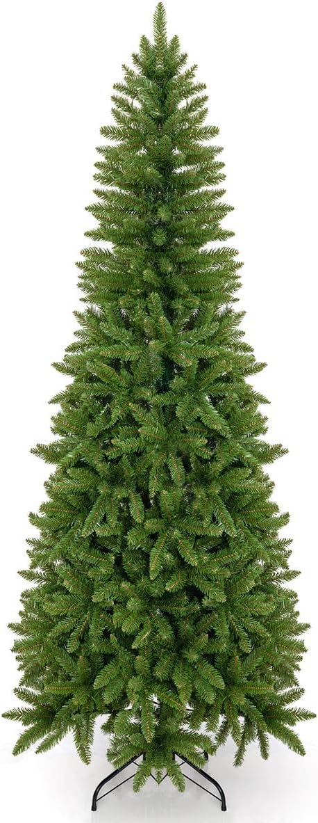 7.5ft Artificial Pencil Slim Christmas Tree, Includes Metal Stand, Kingswood Fir, Easy Assembly with Hinge 7ft 6in